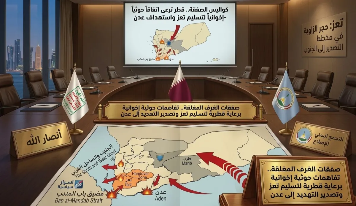 اسرار | بالتفاصيل- صفقات الغرف المغلقة.. تفاهمات حوثية إخوانية برعاية قطرية لتسليم تعز وتصدير التهديد إلى عدن